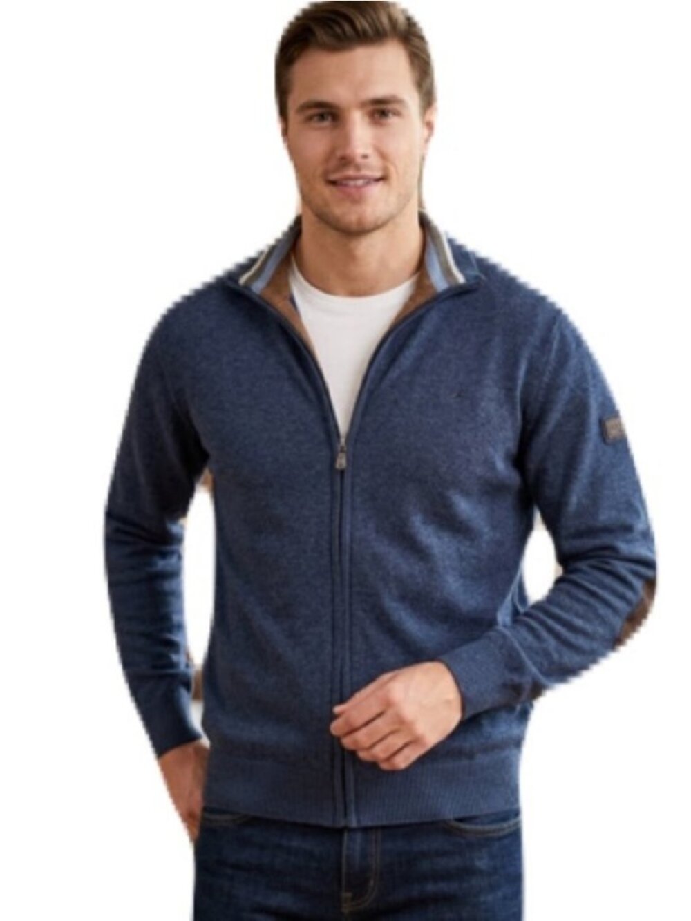 Green Coast Men’s Large Yachting Full Zip Sweater Made In Italy Wool Blue